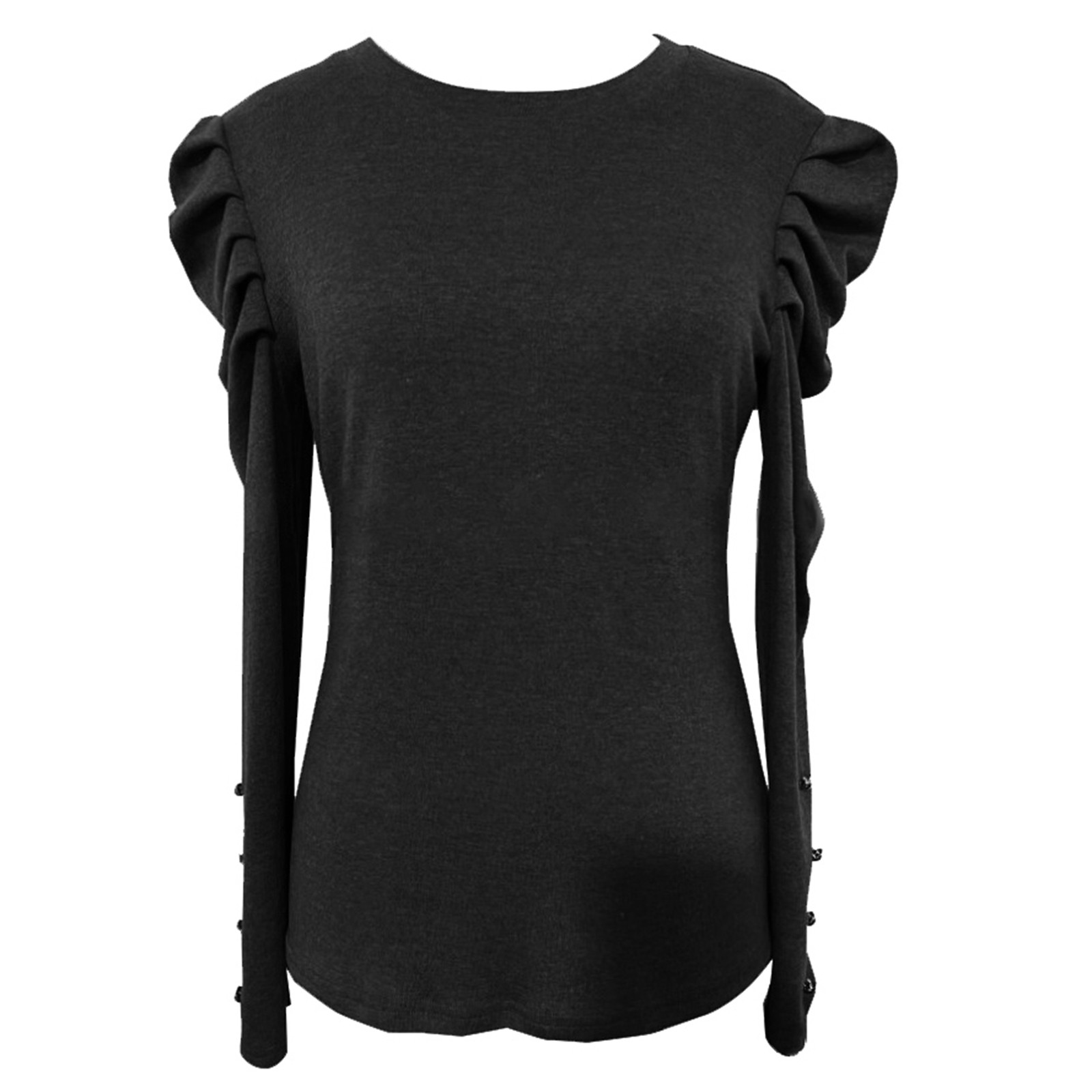 thumbnail image 4 of Blusa informal de manga larga con cuello redondo y botones para mujer, poliéster, para primavera/otoño, tallas S-XXL, 4 of 4